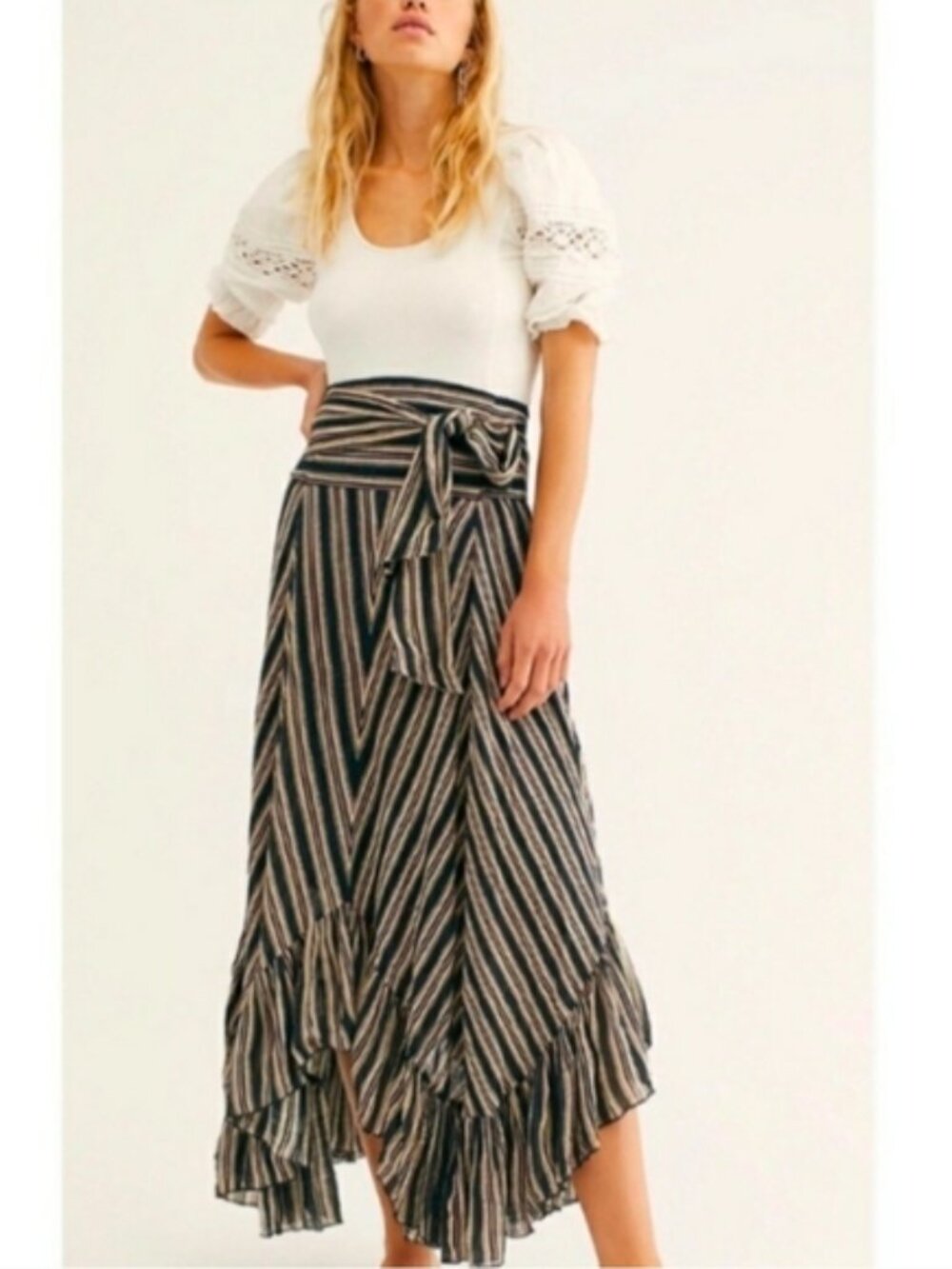 Free People Giselle Convertible Maxi Skirt Dress Navy Stripe Flowy Beachy Boho S - Picture 3 of 10
